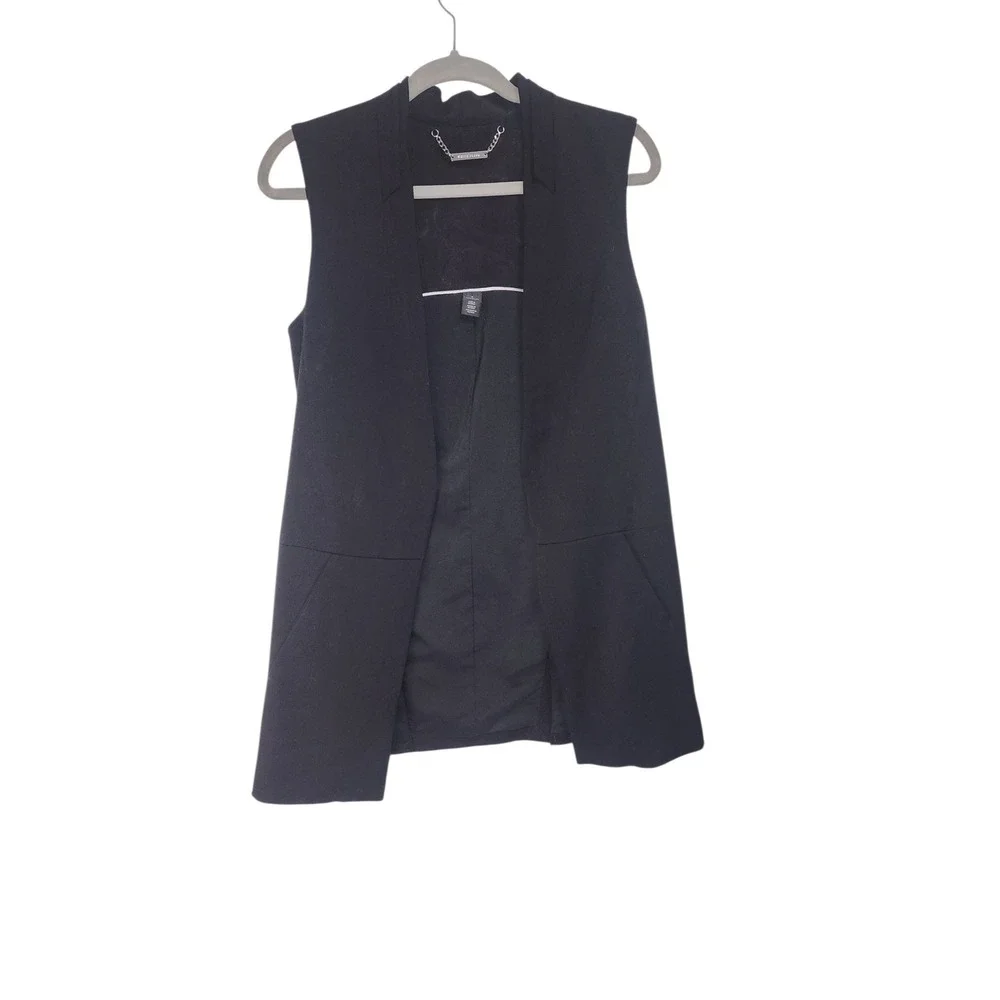 White House Black Market Black Sleeveless‎ Collarless Long Vest Blazer